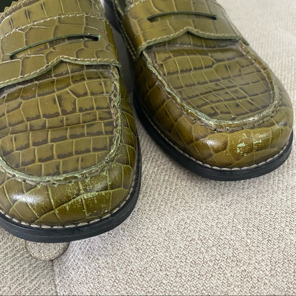 Franco Sarto Green Croc Leather Slip On Loafers - Picture 5 of 10